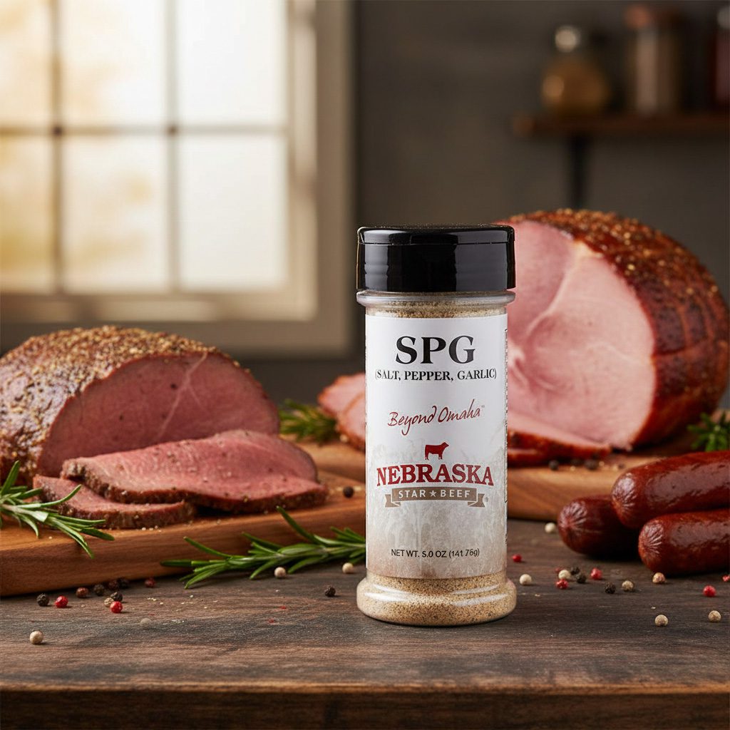 90383-NSB-Salt-Pepper-Garlic-Seasoning-5oz Nebraska Star Beef Salt, Pepper, Garlic Seasoning 5 oz. shaker 12 per case