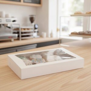 White Donut Box for half dozen donuts laying flat