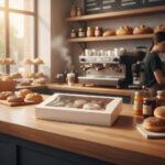 White Donut Box for half dozen donuts on bakery counter