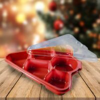 Red Christmas Tree Tray Container with lid Partitioned - 50 Pack (370156)