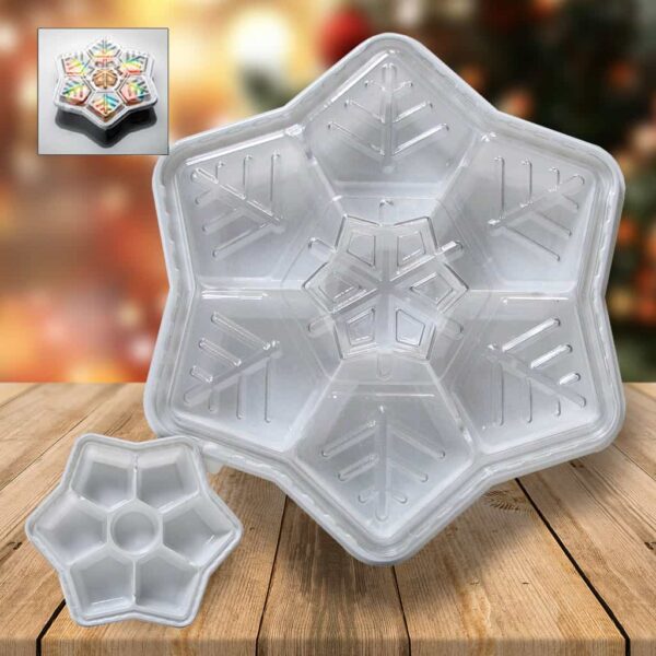 Winter White Snowflake Tray (produce version) with Embossed Cover - 50 Pack (376013)