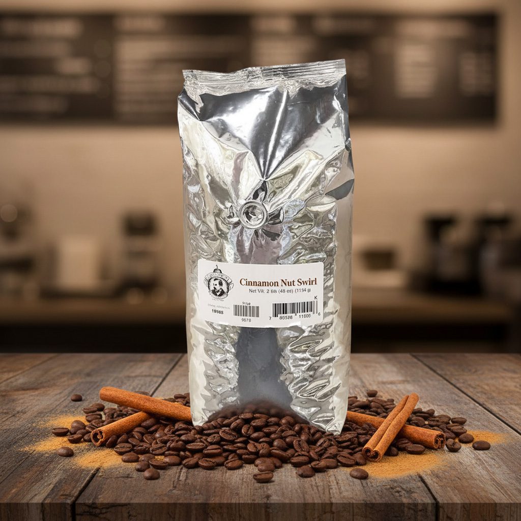 34650-Pears-Whole-Bean-Coffee-Cinnamon-Nut-Swirl-2-bags Pear's Whole Bean Coffee Cinnamon Nut Swirl Flavor in a 2.5 pound bag and packed in 2 per case