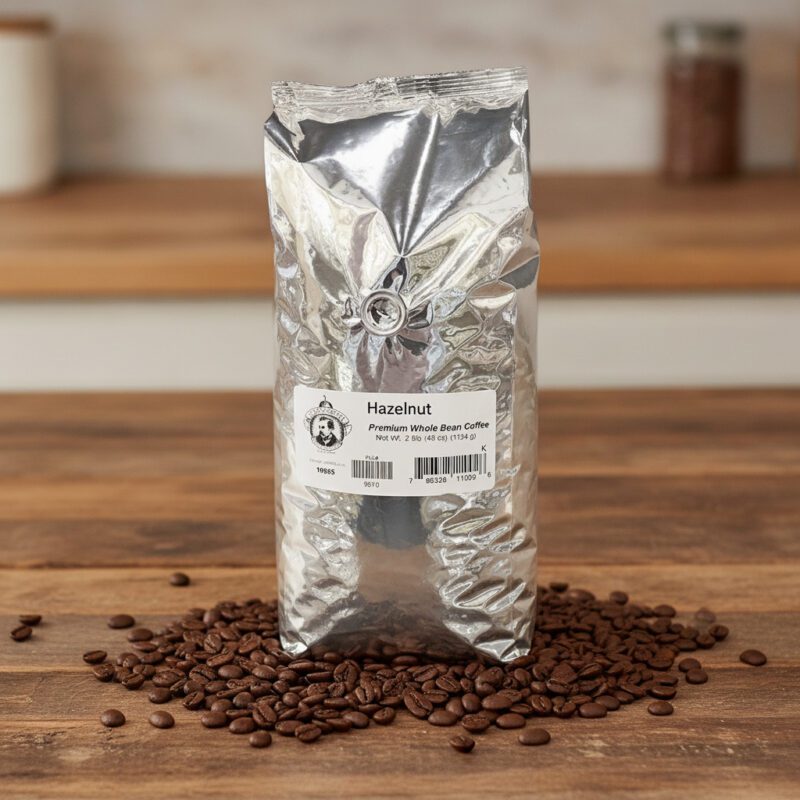 Pear's Whole Bean Coffee Hazelnut Flavor in a 2.5 pound bag and packed in 2 per case