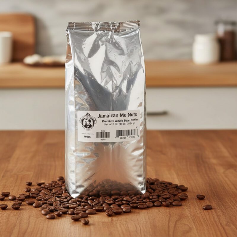 Pear's Whole Bean Coffee Jamaica Me Nuts Flavor in a 2.5 pound bag and packed in 2 per case