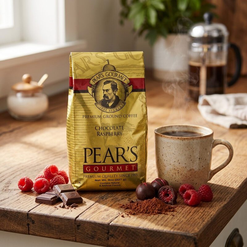 Pears Ground Coffee Chocolate Raspberry 8oz bag Pears Ground Coffee Chocolate Raspberry 8oz bag