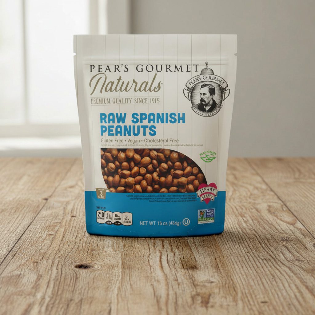 34949-Pears-Gourmet-Raw-Spanish-Peanuts-16oz Pear's Gourmet Raw Spanish Peanuts in a 16 ounce bag pack 6 to a case