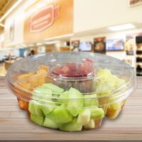 13 inch 4 Compartment Fruit or Deli Tray with Lid and Dip Cup - 50 pack (260401)