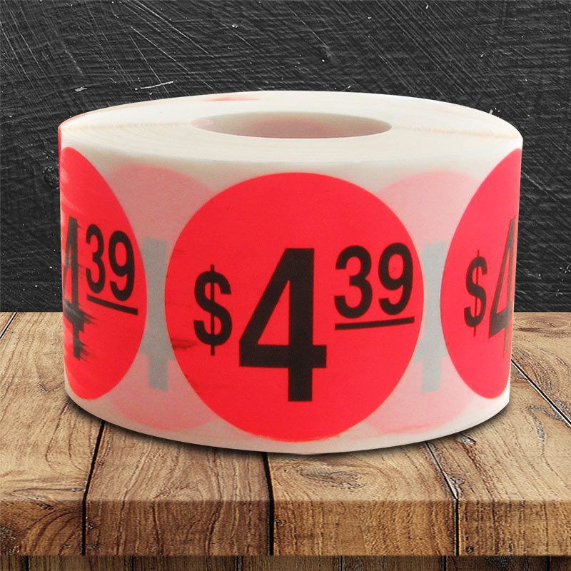 $1.00 Red Orange DayGlo Price Labels, $1 Price Stickers 1000/Roll