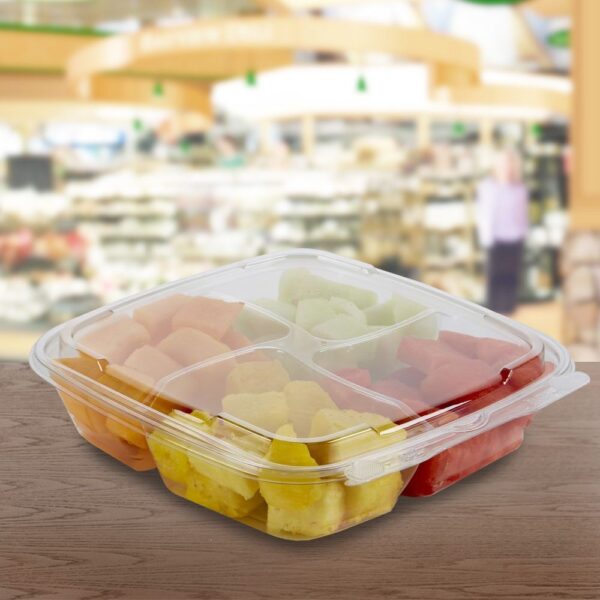 64 oz. 4 Compartment Square Tamper Evident Container - 75 Pack (261607)