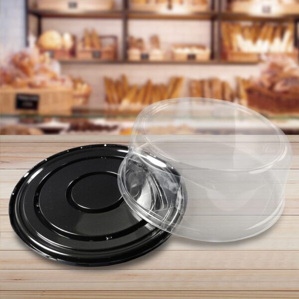 8 inch Cake Container 2-3 Layer Black Base with Clear Lid - 100 Pack (260000)