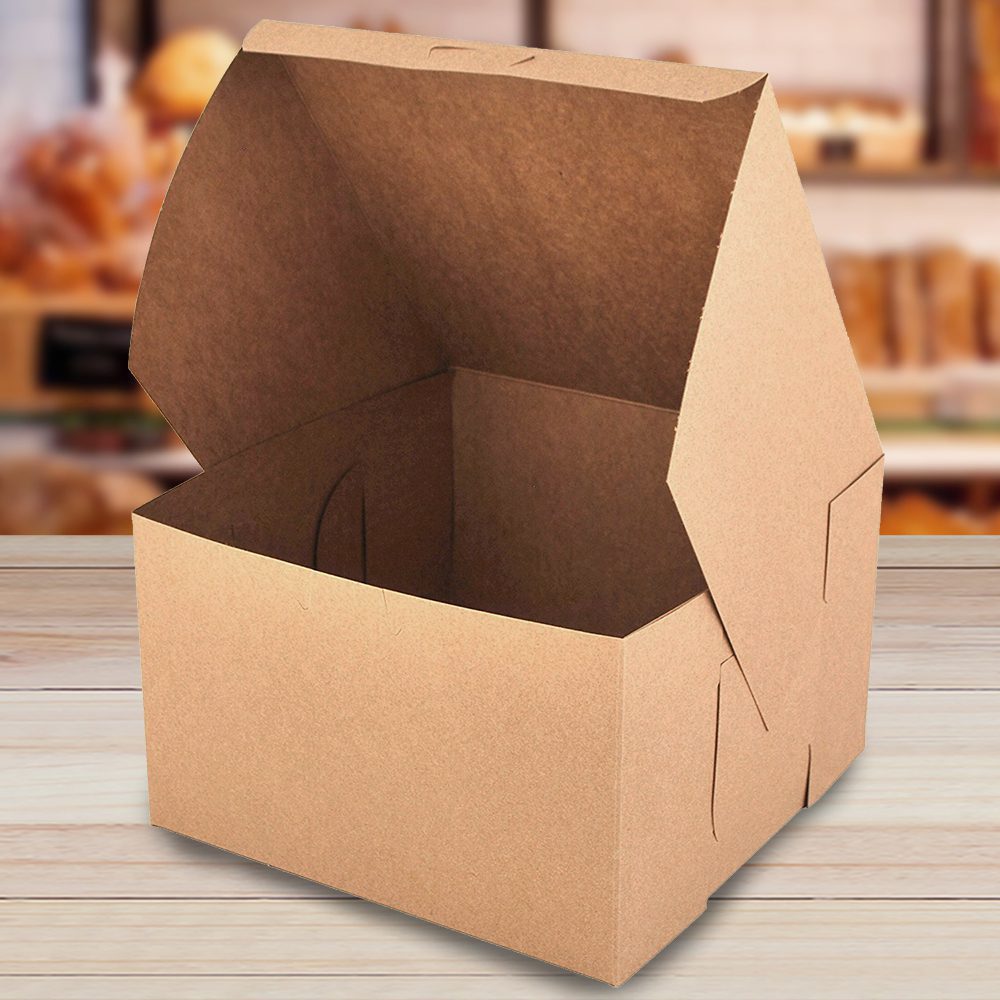 10x10x5 inch Cake Boxes with Boards Set,Brown Large Tall Sturdy Bakery Boxes with Window Lids Disposable Cardboard Container and Round Plain in Bulk 15 Pack of Each 15pcs 