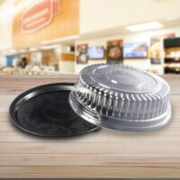 16 inch Black Flat Elegant Trays with Lid - 25 Pack (370154)