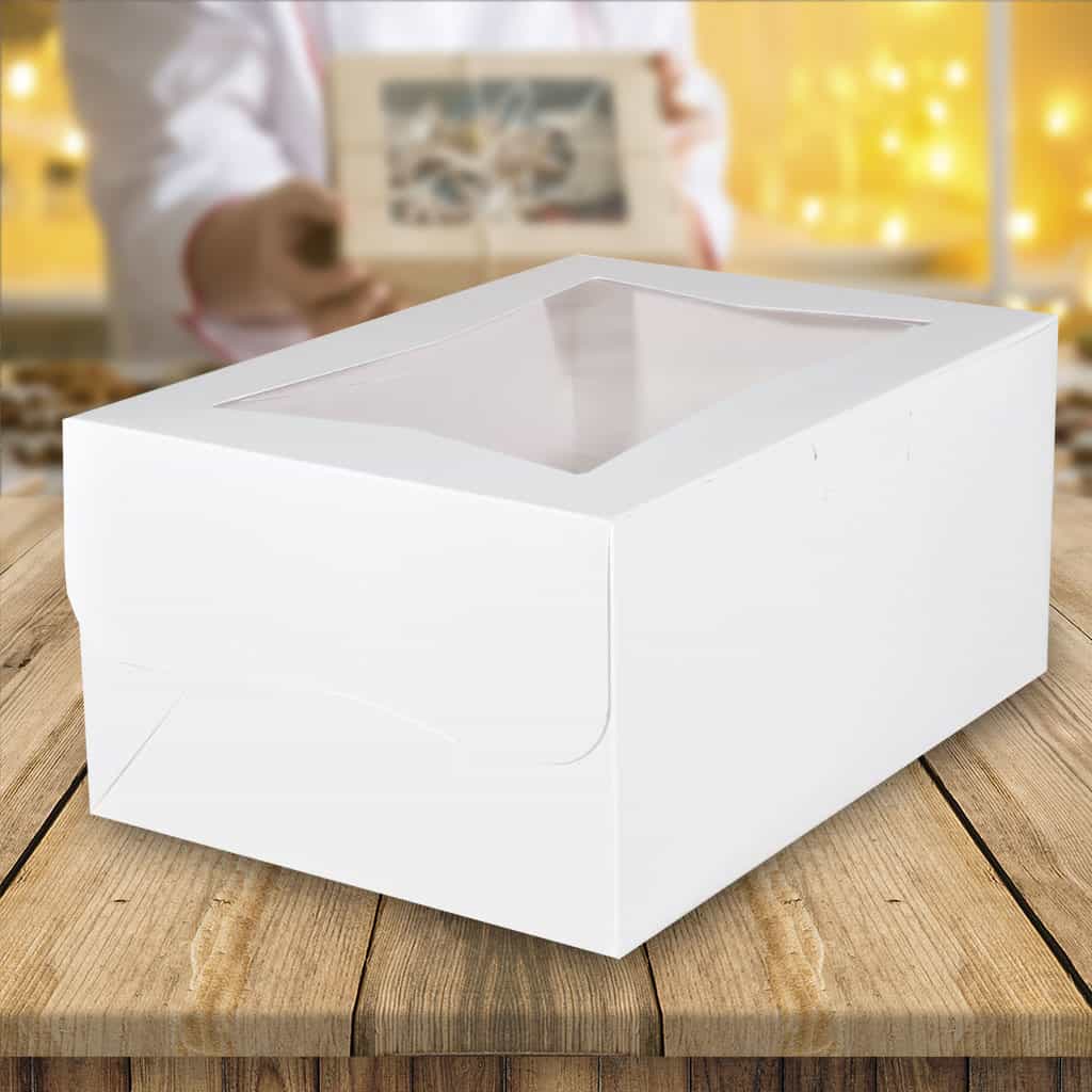 White Rectangle Paperboard Cake Cupcake Disposable Box 10 Pack 14 x 10 x 4 in