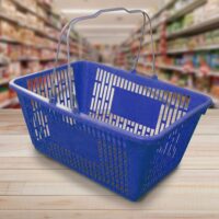 Blue Jumbo Plastic Shopping Baskets with sign and stand - 12 Pack (88-700017)
