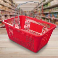 Red Plastic Shopping Baskets with sign and stand - 12 Pack (88-700004)