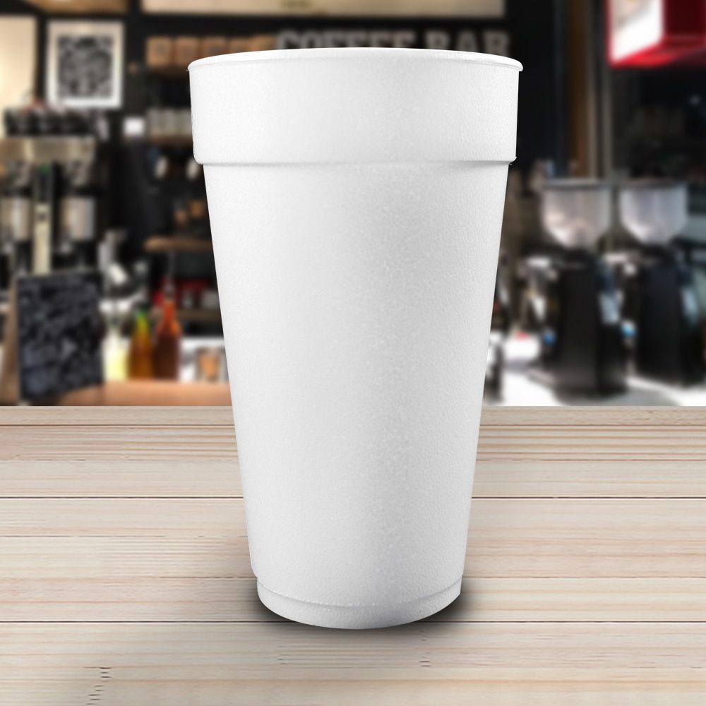 Tall White Styrofoam Coffee Cup - 32 Oz Lid