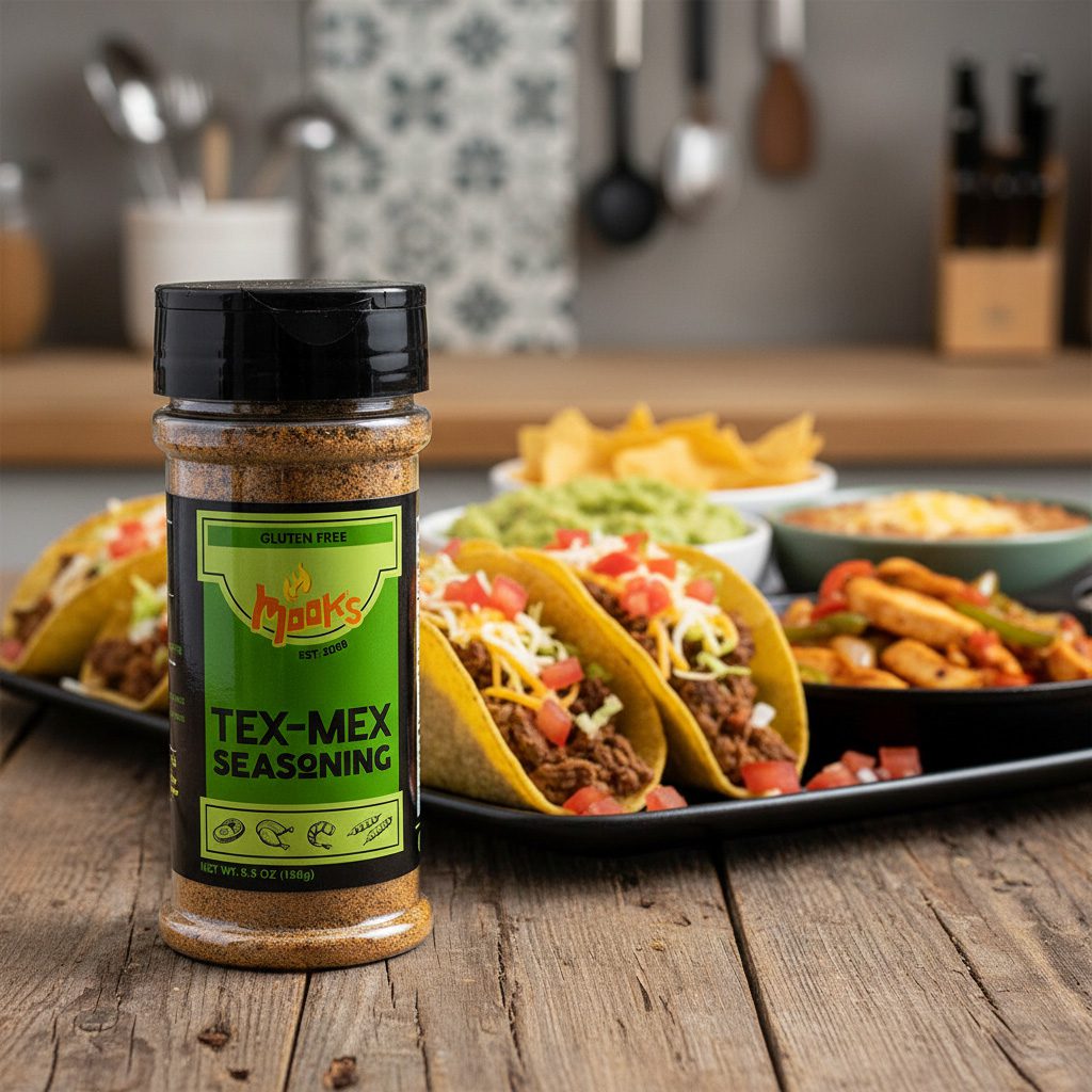 47350-Mook’s-Tex-Mex-Seasoning-5oz Mook's Tex Mex Seasoning 5.5 oz. shaker 12 per case