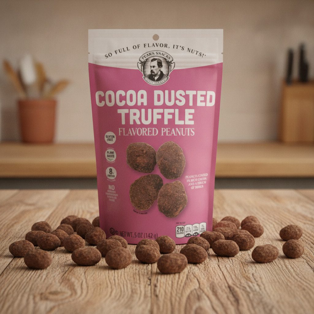 48049-Cocoa-Dusted-Truffle-Flavored-Peanuts Cocoa Dusted Truffle Flavored Peanuts in 5 ounce bag 6 bags per case