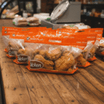 Fried Chicken Bags for 12-Pieces with Handle Grouped on Deli Counter