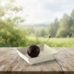 Mini Square Samurai Wooden Tray sample tray with cherry inside it