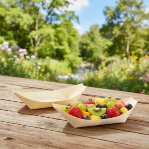 large wooden food boat 12oz with fruit inside