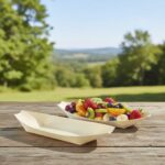 large wooden food boat 18oz with cut fruit inside