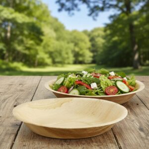 Palm Leaf Bowl Plate 16oz with salad inside bowl