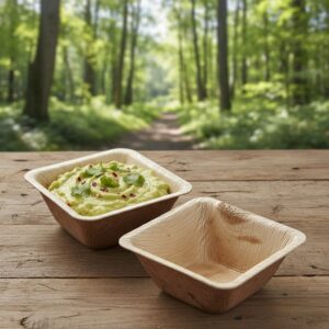 square palm dish 1 oz with dip inside