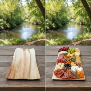 Palm leaf Tray show with charcuterie
