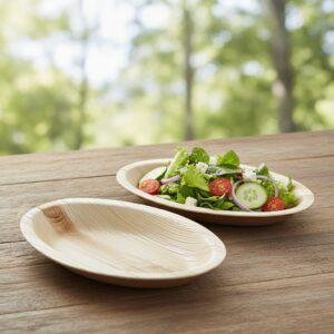 Egg Shaped Palm Leaf Plate SMALL with salad inside