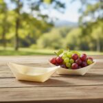 medium wooden food boat with grapes