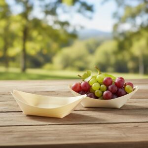 medium wooden food boat with grapes