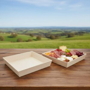 Heavy Duty Wooden Tray - 14.75 x 14.75 x 3 inches on table with deli meats