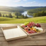 Heavy Duty Wooden Tray 15.4 x 11.4 x 1.5 inches shown with deli tray on table