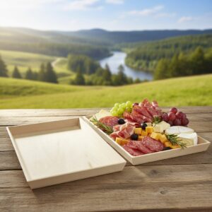 Heavy Duty Wooden Tray 15.4 x 11.4 x 1.5 inches shown with deli tray on table