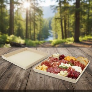 Heavy Duty Wooden Tray 12x12x1-1/2 inch show with deli meats and cheese inside