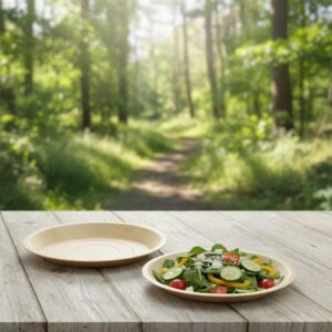 Round Palm Leaf Dinner Plate with Salad