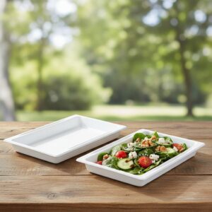White Sugarcane Tray Atlas 1 half compostable and eco friendly
