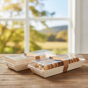 Rectangular Samurai Wooden Serving Take Out-Tray 14oz with lid
