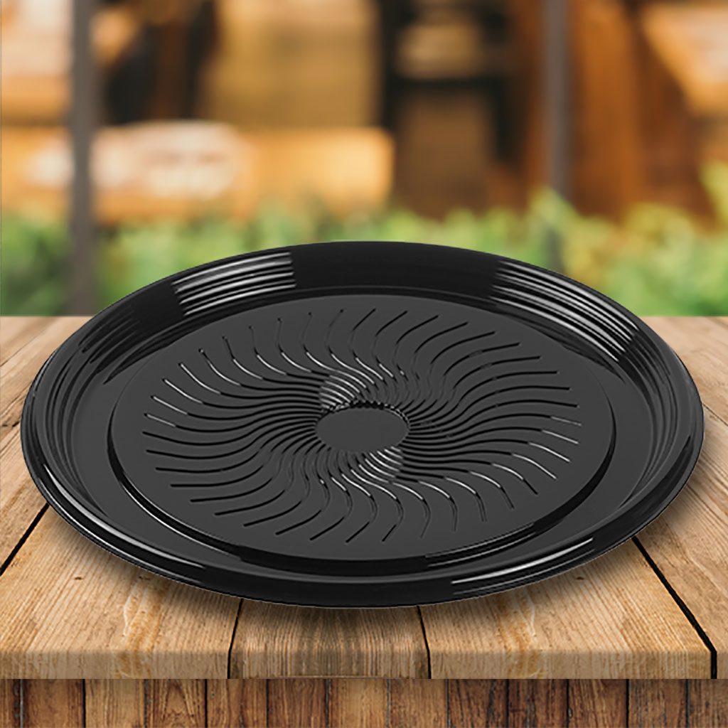  12 Black Round Flat Disposable Catering Party Tray