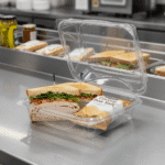 Take out Clamshell with sandwich and chips