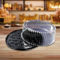 7 inch Cake Container 1-2 Layer Black Base with Clear Lid - 100 Pack (260366)