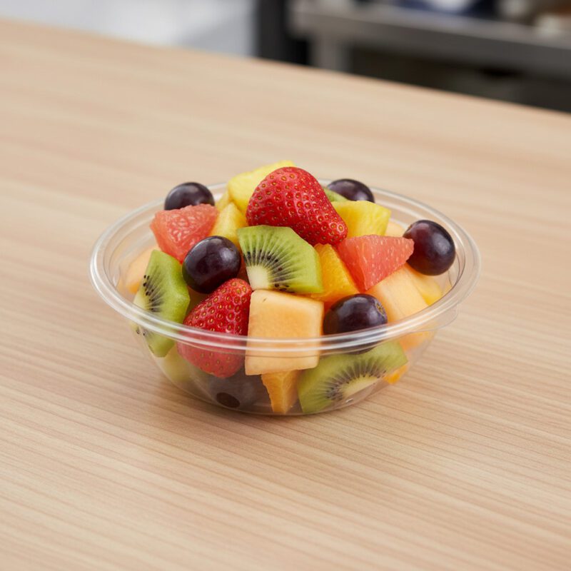 Fresh Serve EZ Seal 8oz Bowl 480 in each case shown with fruit