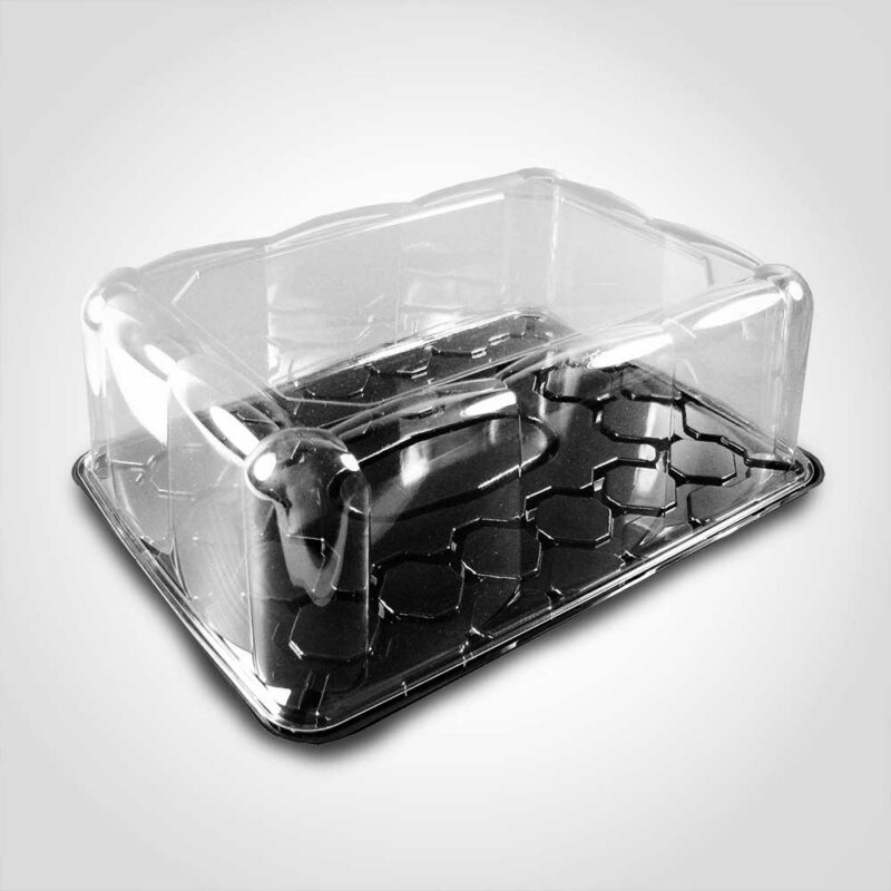 260037 Quarter Sheet Cake Container with Fluted Lid and Black Base