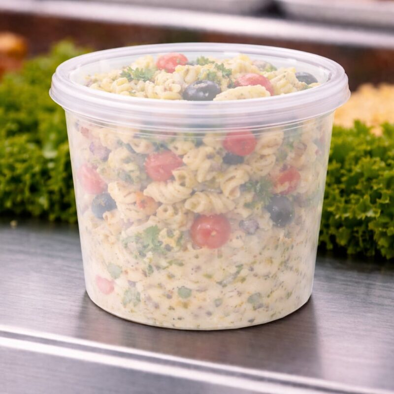 261305 – 16 oz Heavy Duty Deli Container with pasta salad inside 16 oz Heavy Duty Deli Container with pasta salad inside