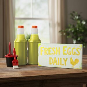 yellow sign making ink in 2 16oz bottles and a 1 inch foam brush for painting signs