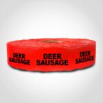 deer sausage sticker on a roll of labels