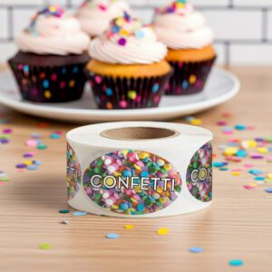 Confetti Label Bakery Flavor Stickers on a roll of 500 labels