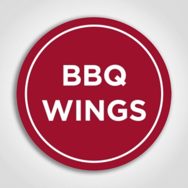 Label that reads BBQ Wings stickers come on a roll of 1000