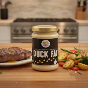 duck fat premium rendered fat in a 14oz glass jar